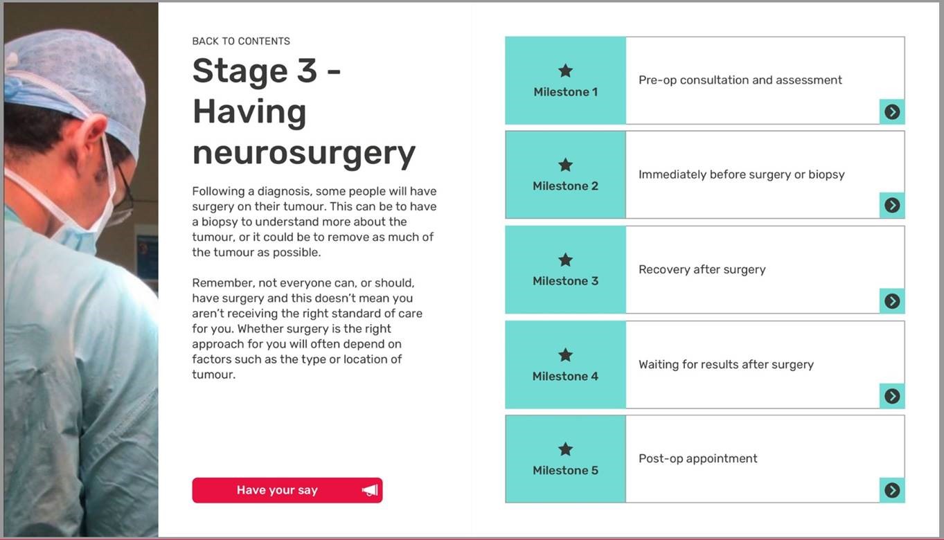 Image showing a preview of the Step by Step guide. Title is 'Stage 3 - Having neurosurgery.