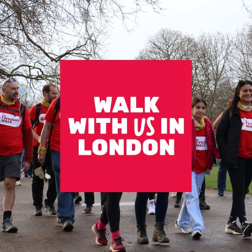 Twilight Walk banner reading, "Walk with us in London"