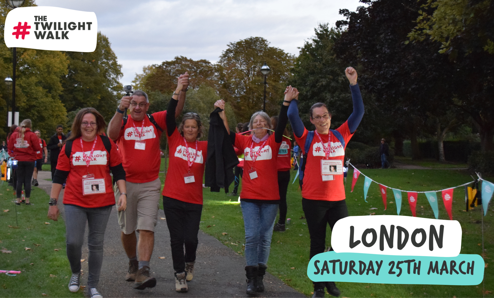 people walking for wellness and charity in the Twilight Walk for the Brain Tumour Charity