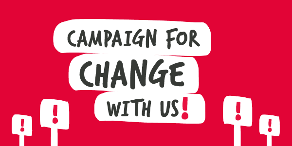 A banner advertising the opportunity to join our campaigner network and help create change for people living with a brain tumour in Scotland