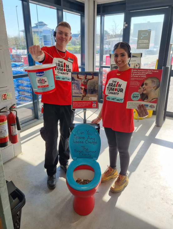 Wickes employees celebrated the launch of our new partnership by dressing in red and collecting donations in a branded toilet.