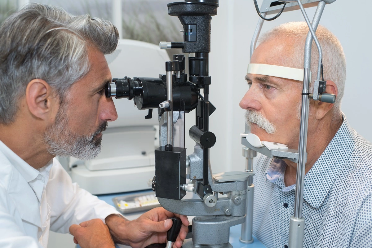 man having vision problems tested by an opthamologist