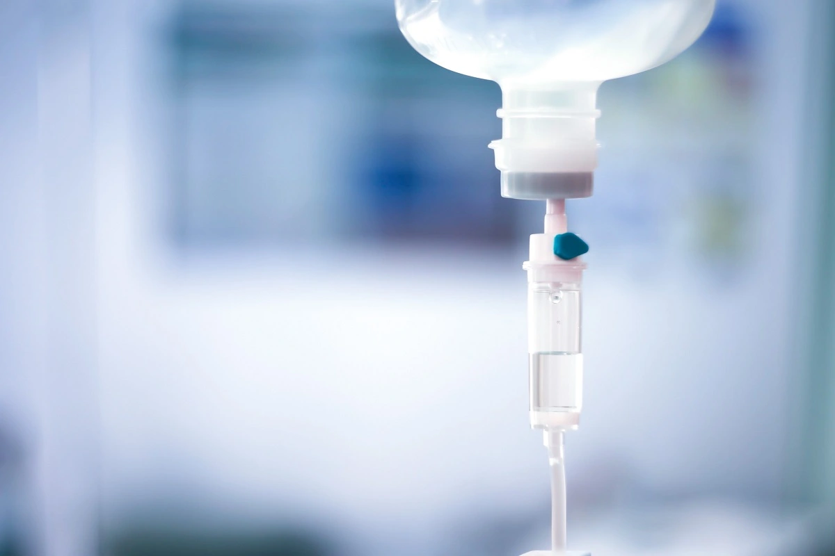 chemotherapy drip with a blurred background - this treatment can lead to chemotherapy side-effects