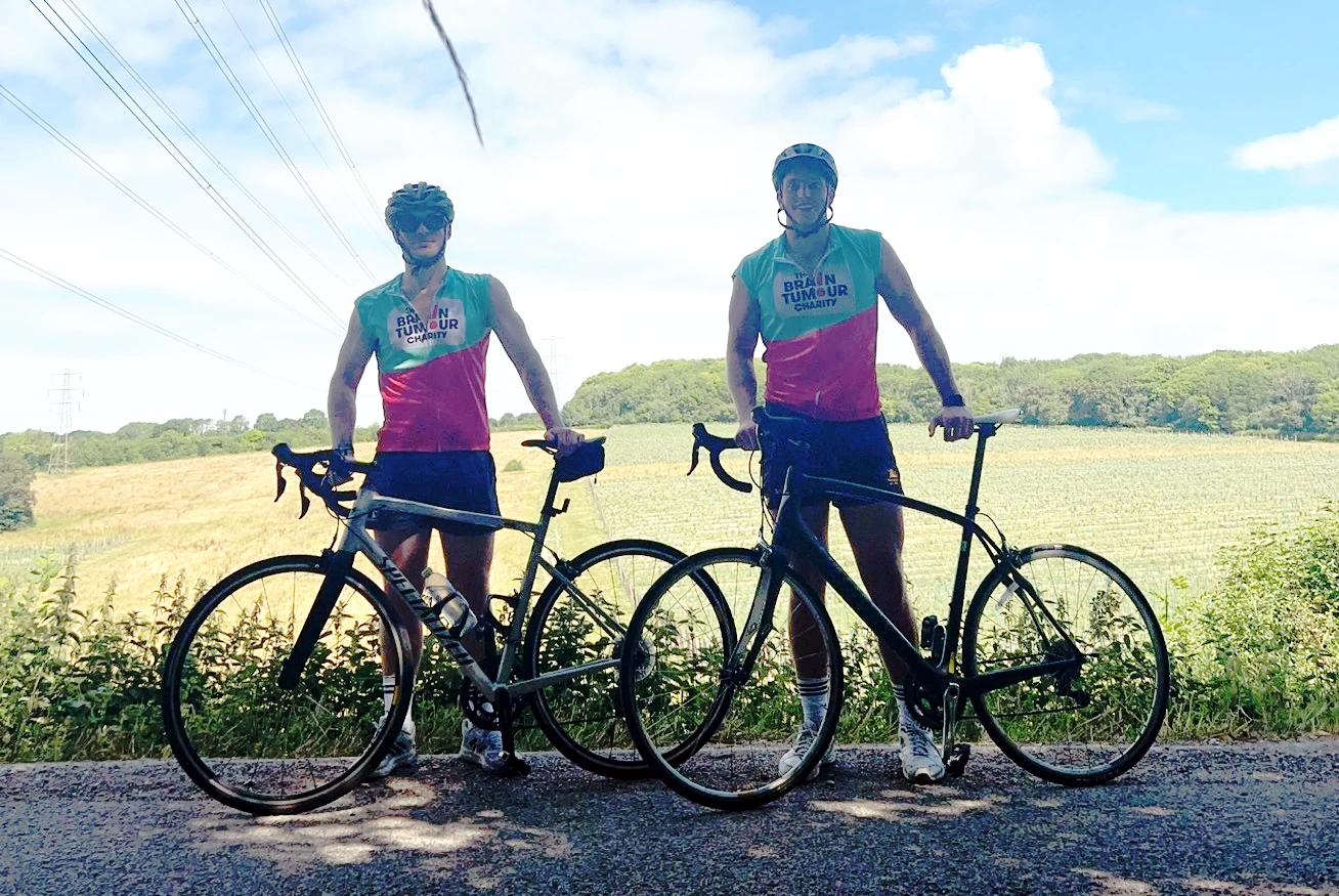 Fergus and Fin stand with their bikes ahead of their London to Paris cycle challenge