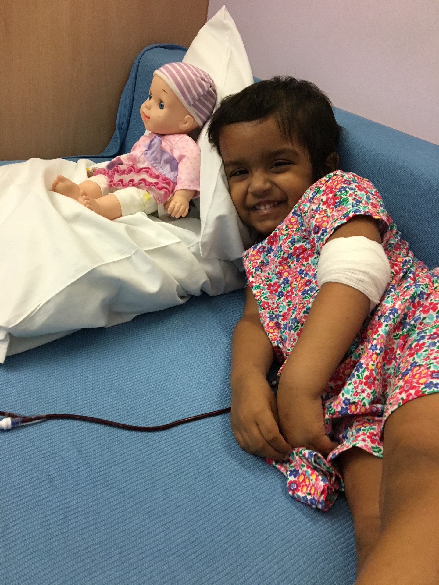 Layla Mistry receiving treatment for her medulloblastoma