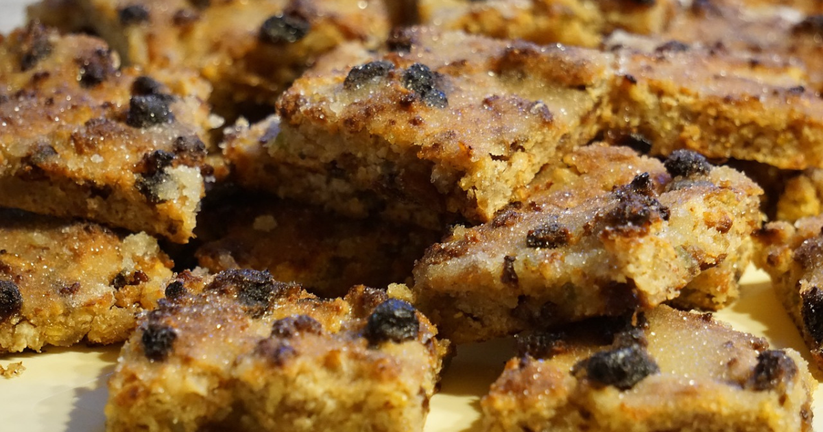 Close up of sultana squares - a simple cake recipe