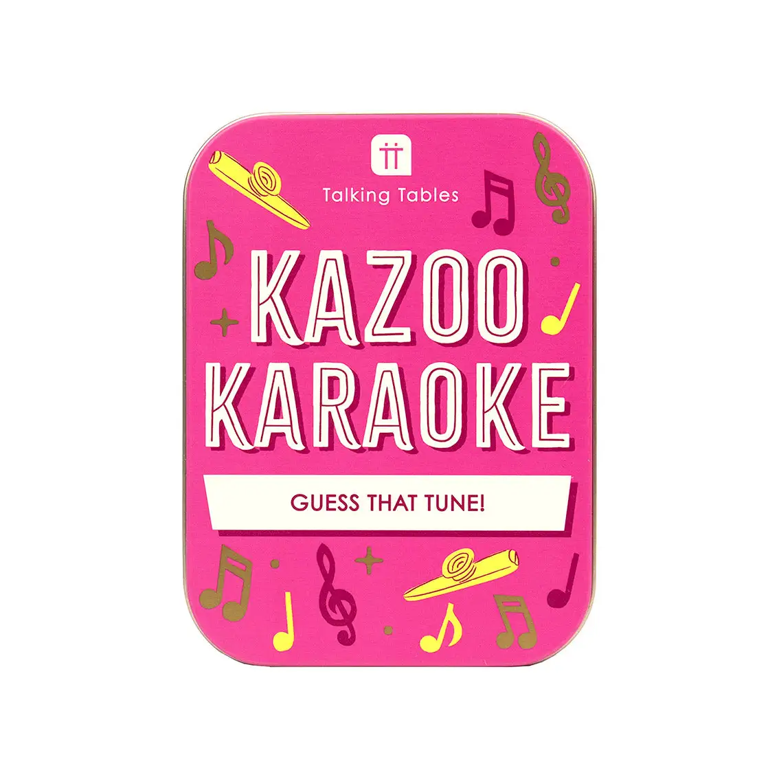 Kazoo Karaoke in a tin on white