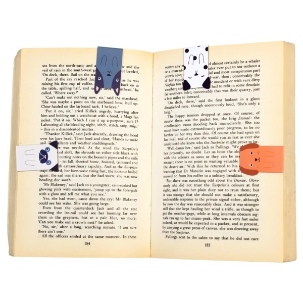 magnetic dog bookmarks on a book