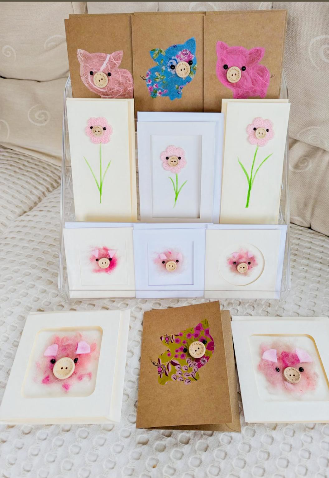 PigsnThings greetings cards featuring buttons as the noses