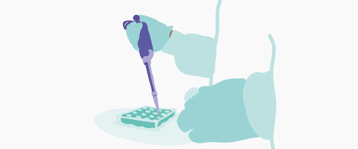 A graphic showing a researcher preparing samples in a lab