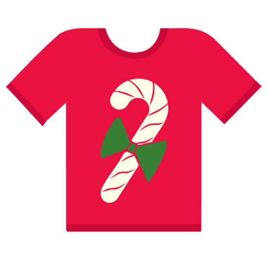 Graphic of a t-shirt with a candy cane on it - a great idea for Wear It Red