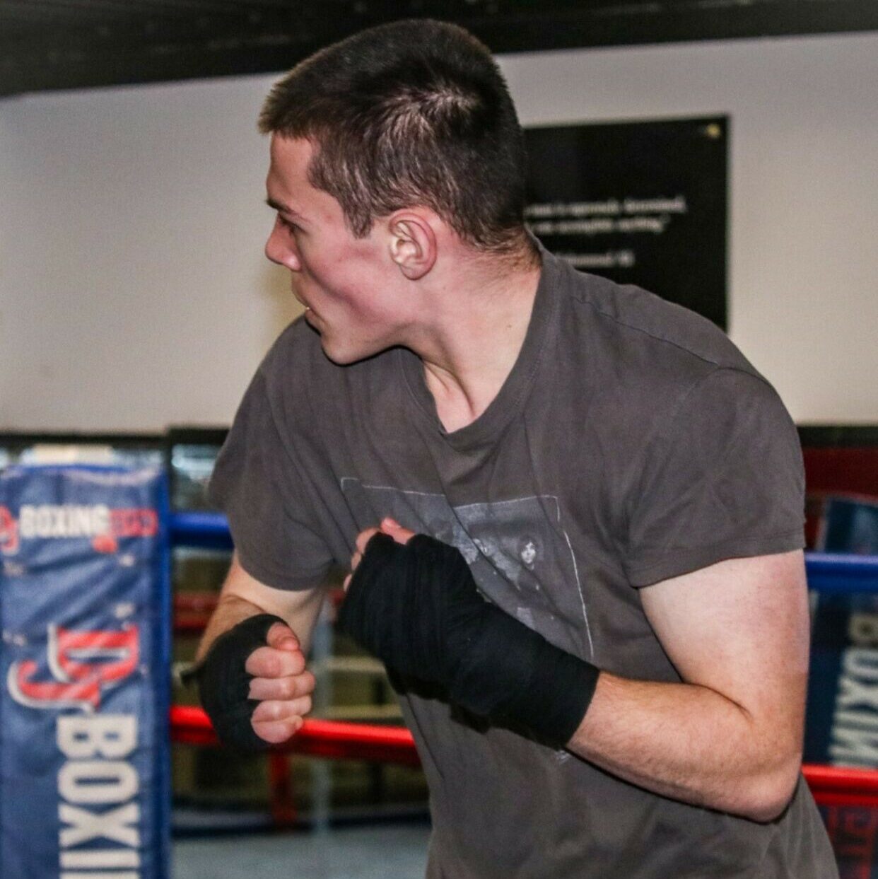 Ewan practicing boxing