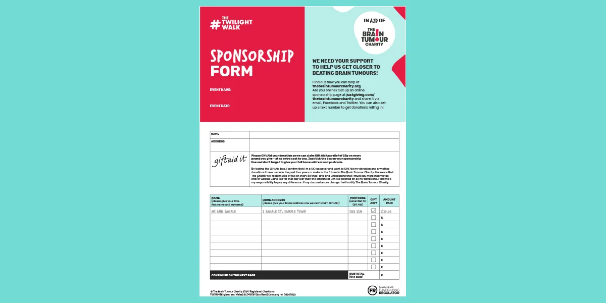 Sponsorship form for The Twilight Walk