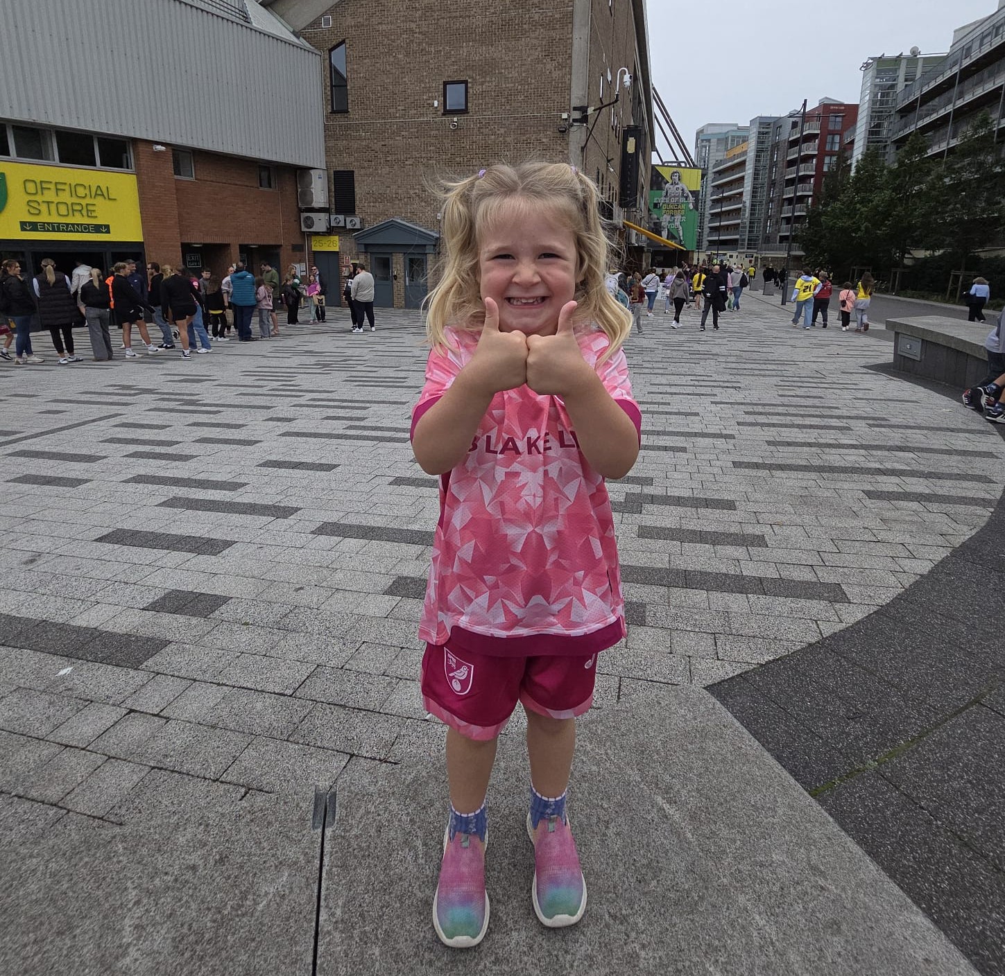 Sophie, four, in her new Norwich football strip