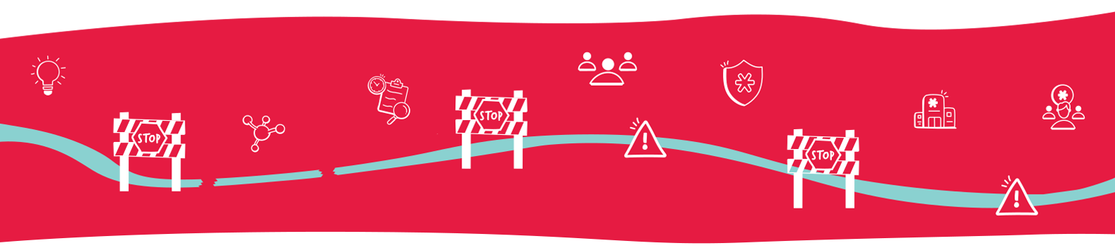 A graphic showing stop signs on a road, signifying the barriers to innovation in brain tumour research and care