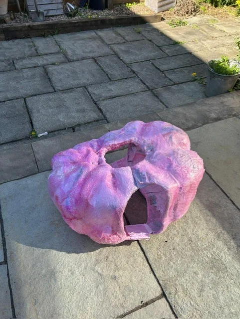A close up the brain costume made for Jane Roberts by a local seamstress