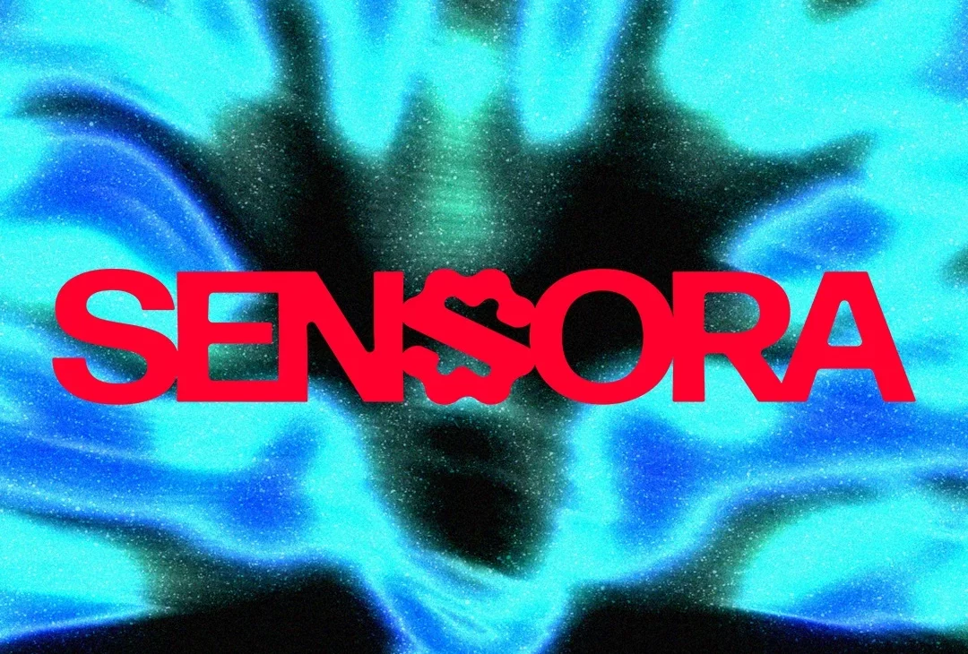 A vibrant image of blue and teal blurs with red text that reads: SENSORA