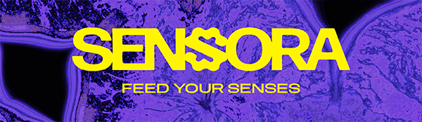 Purple and black swirls with yellow text that reads: SENSORA