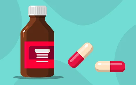 An illustration of a pill bottle and two capsules, representing access to clinical trials for brain tumours