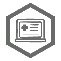 An icon of a computer with a medical cross on the screen