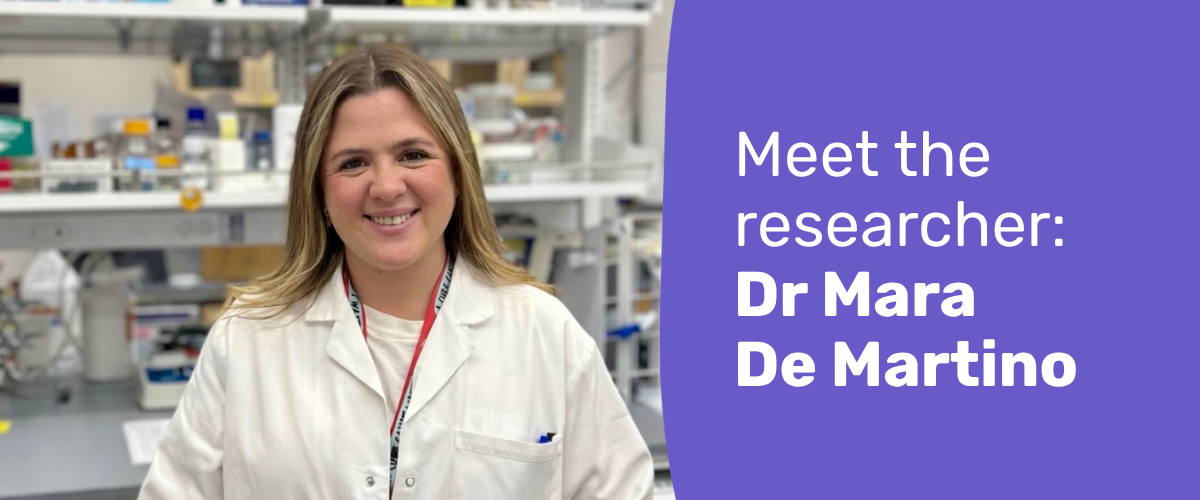 Banner with a photo of Mara De Martino in a lab coat on the left and the blog's title on the right
